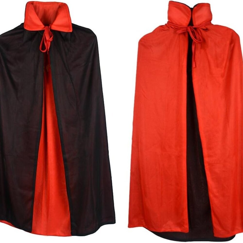Custome Black Red Reversible Dress Goth Devil Pirate Vampire Demon 35" Cloak